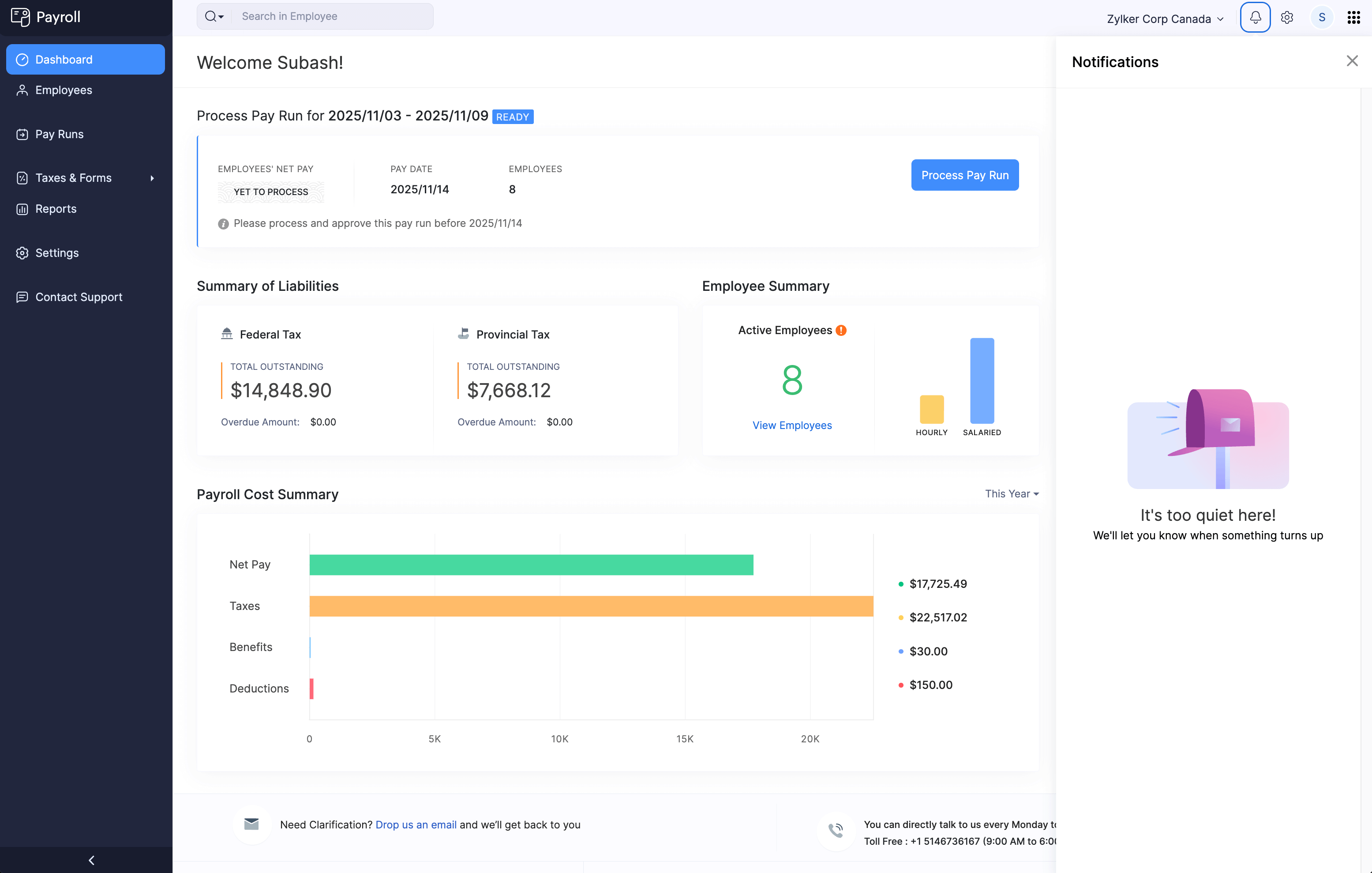 Notifications in Zoho Payroll