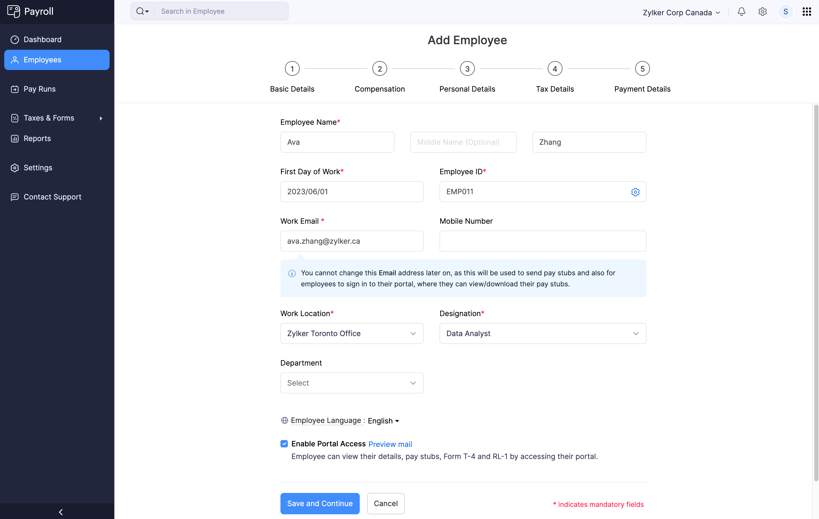 Provide Employee&rsquo;s Basic Details
