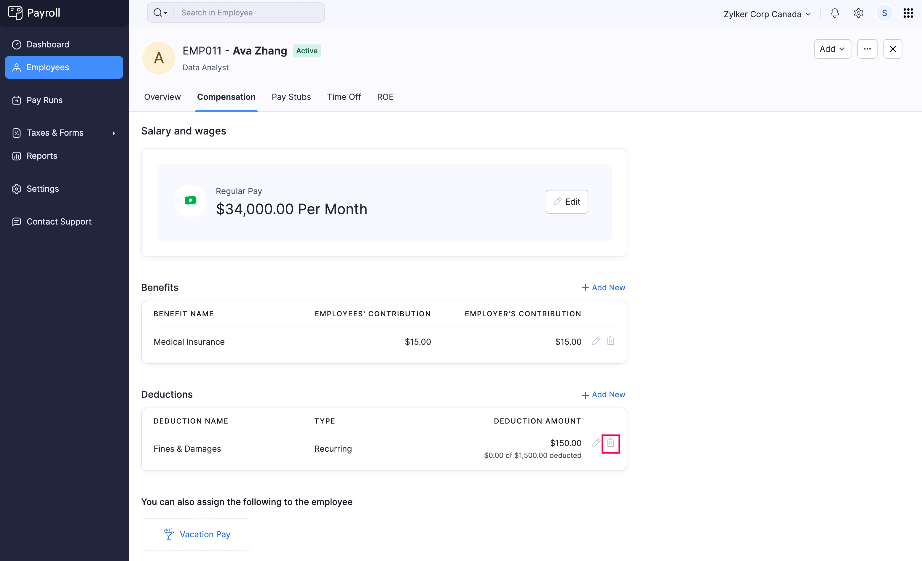 Delete Deduction from an Employee