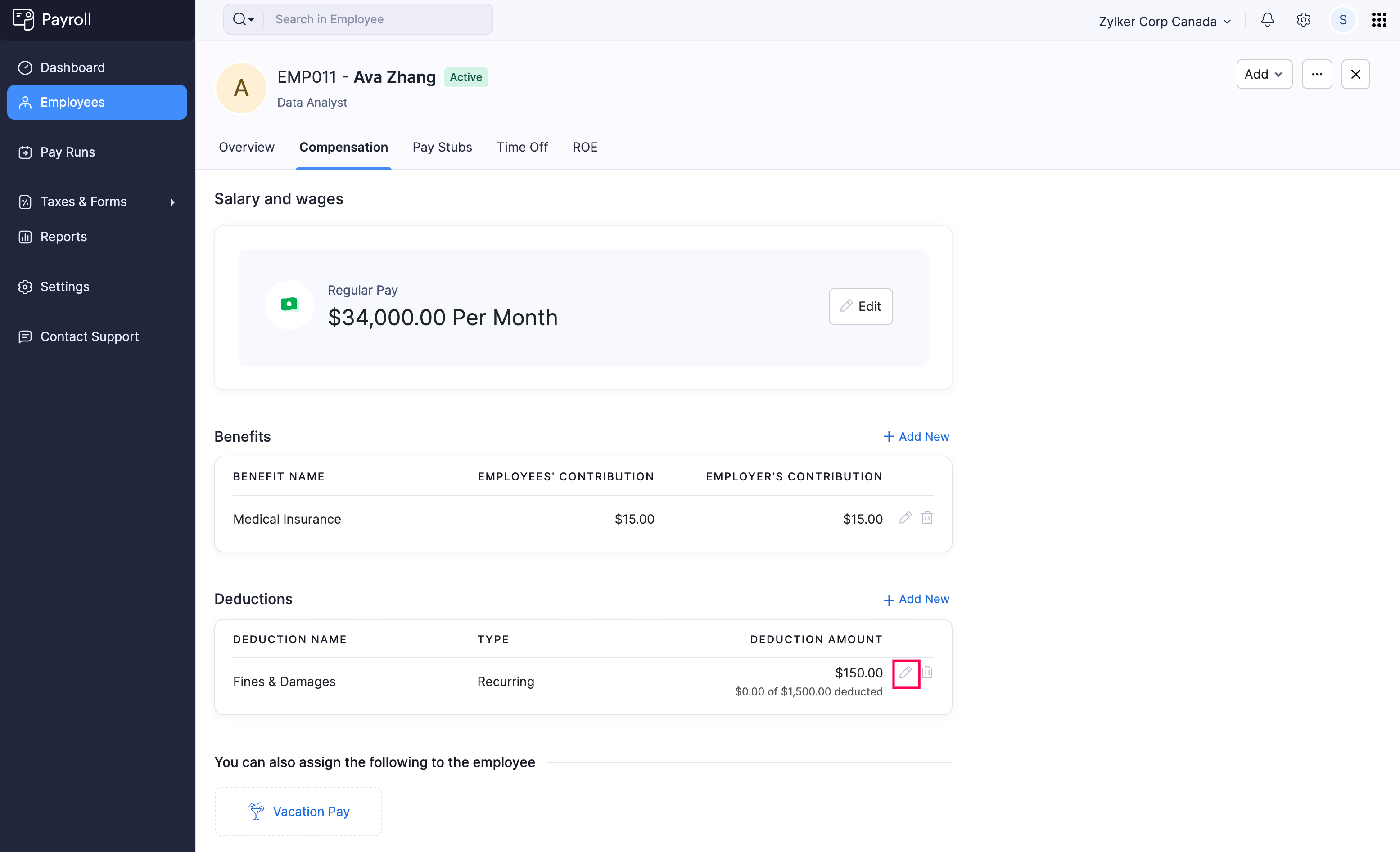 Edit Deduction Amount for Employee