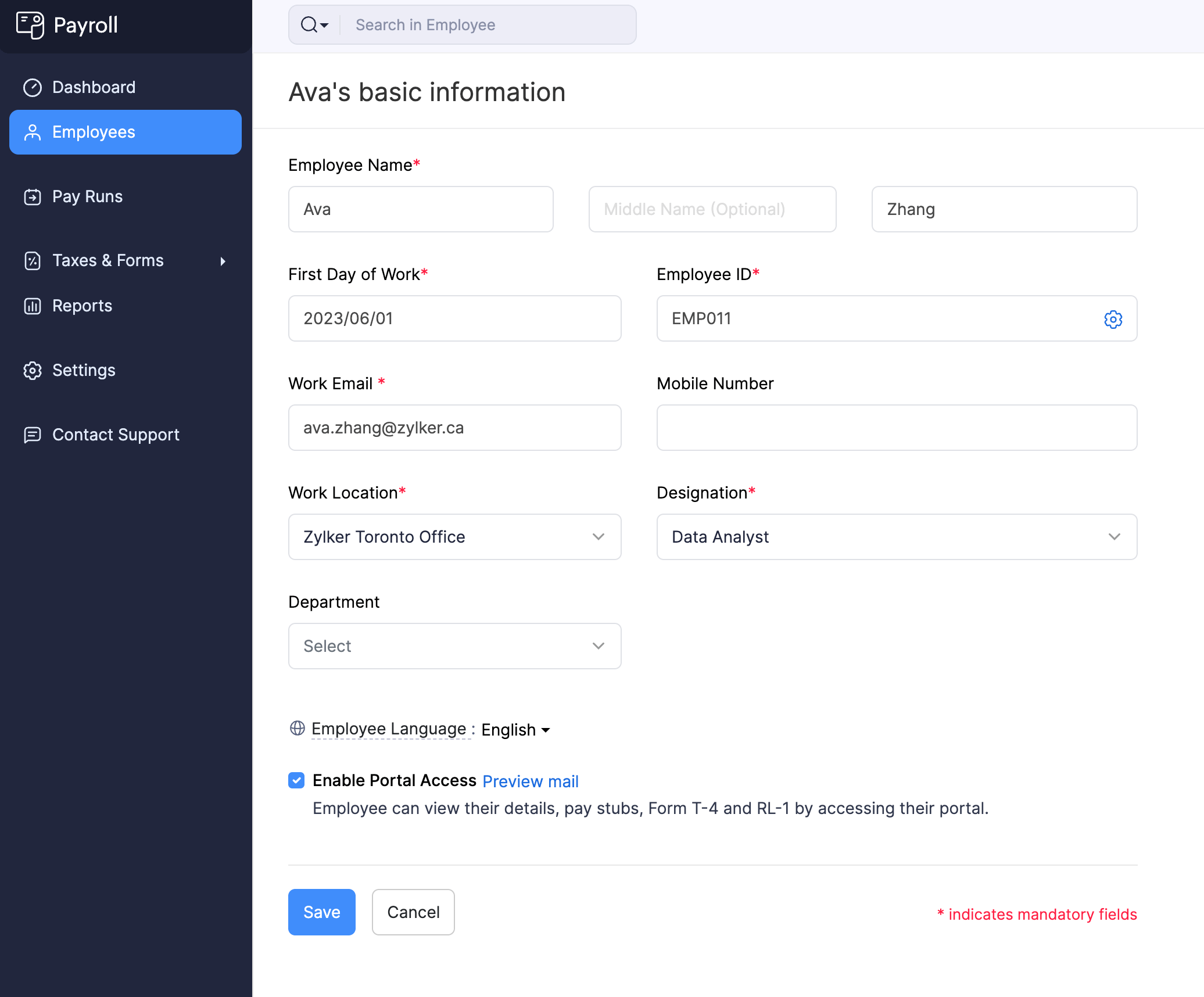Edit the Basic Details of an Employee