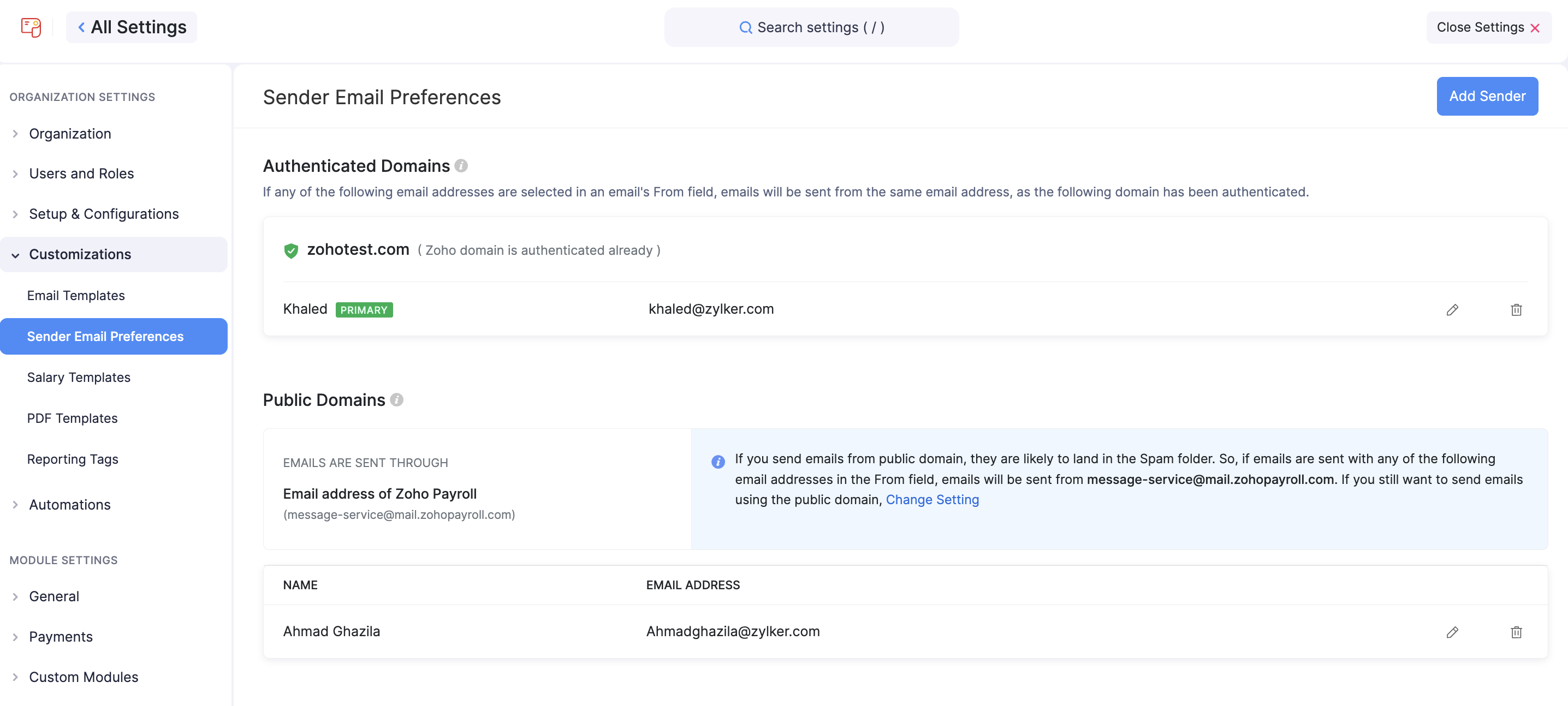 Sender Email Preference