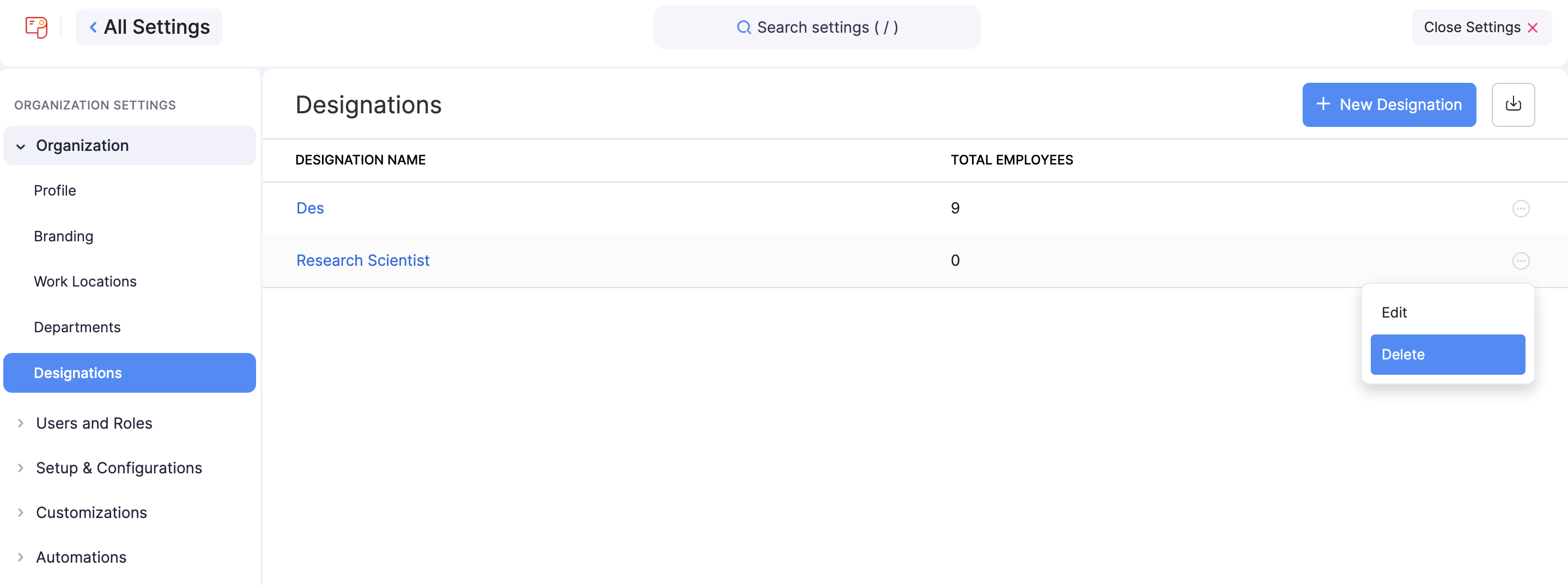 Departments and Designations
