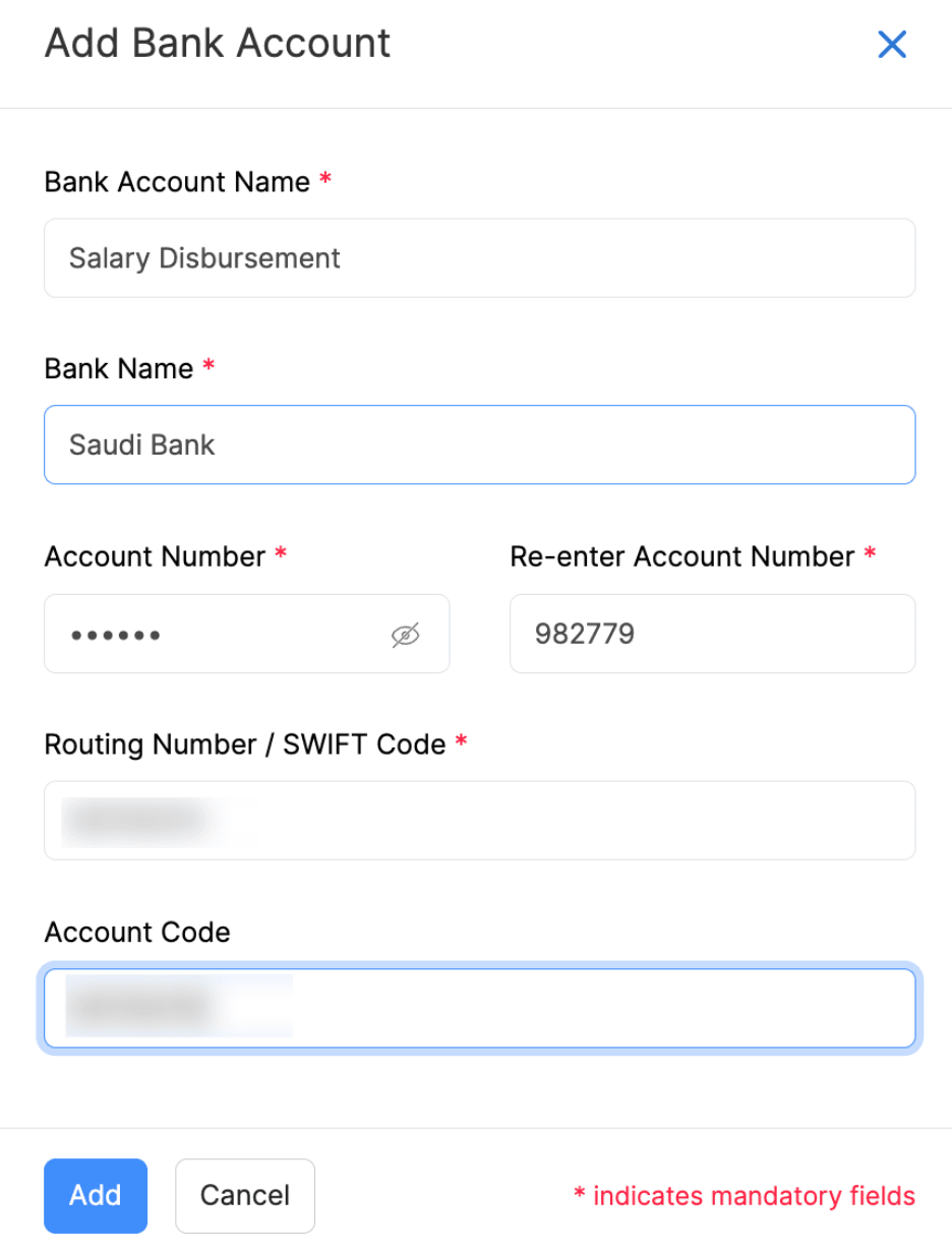 Add Bank Account Details