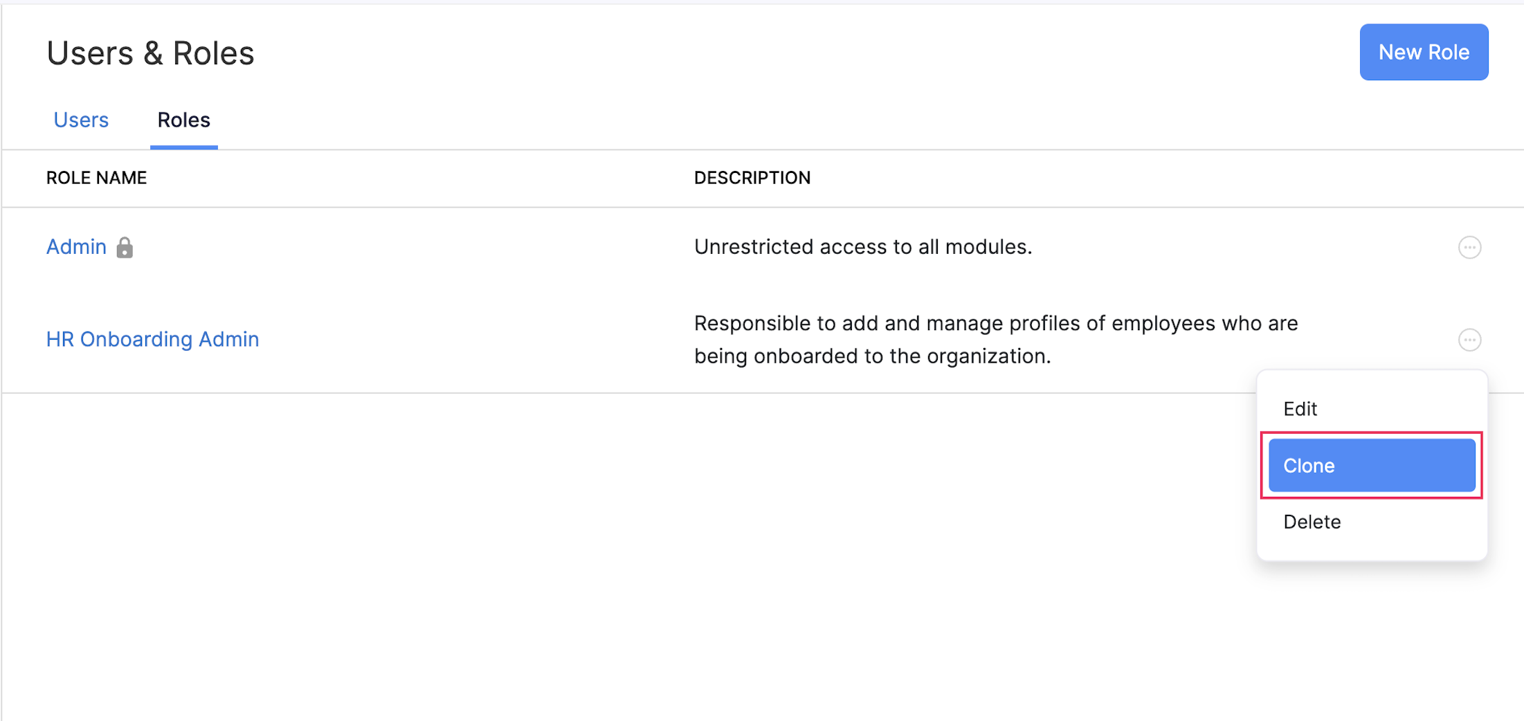 Clone a Role in Zoho Payroll