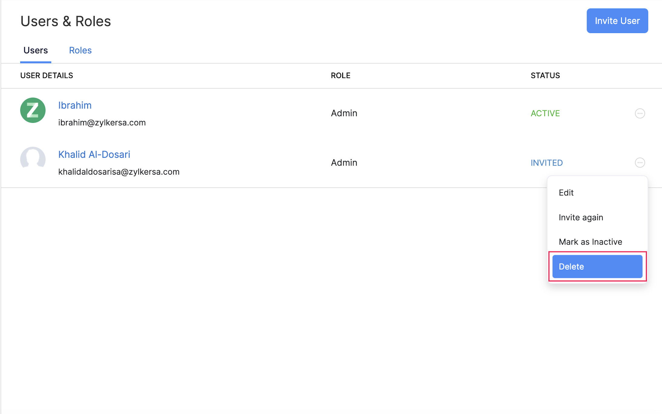 Delete a User in Zoho Payroll
