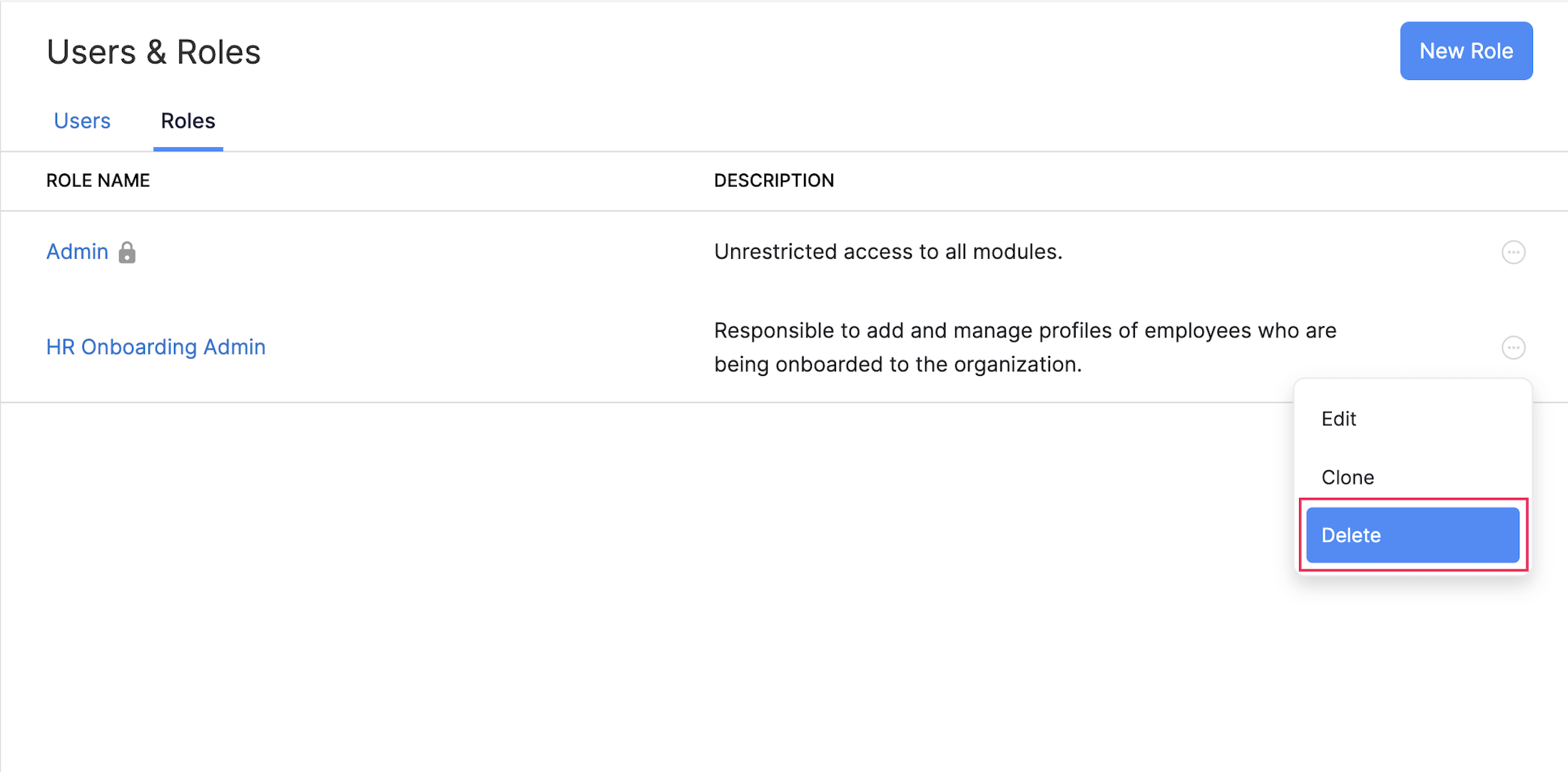 Delete a Role in Zoho Payroll