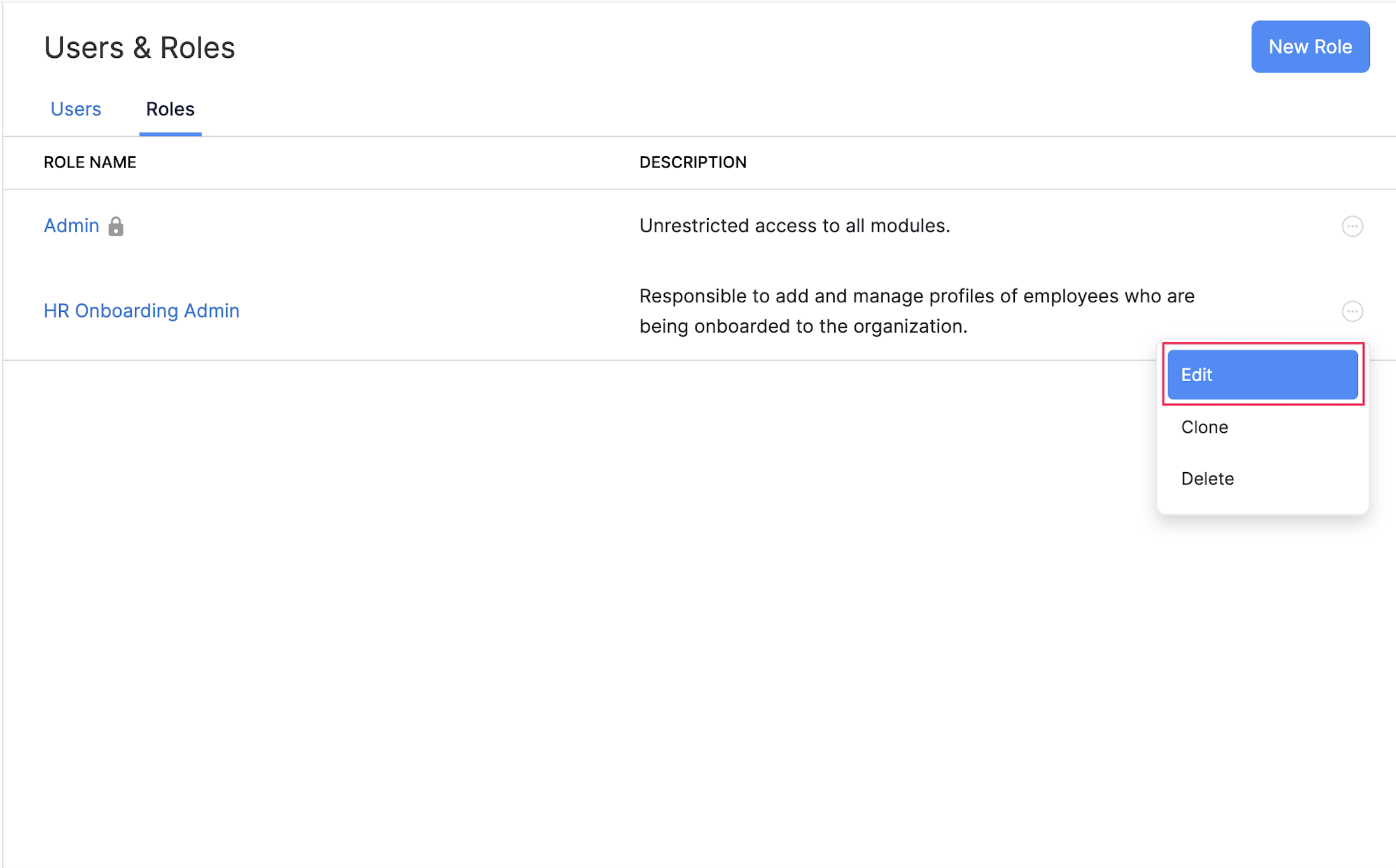 Edit a Role in Zoho Payroll