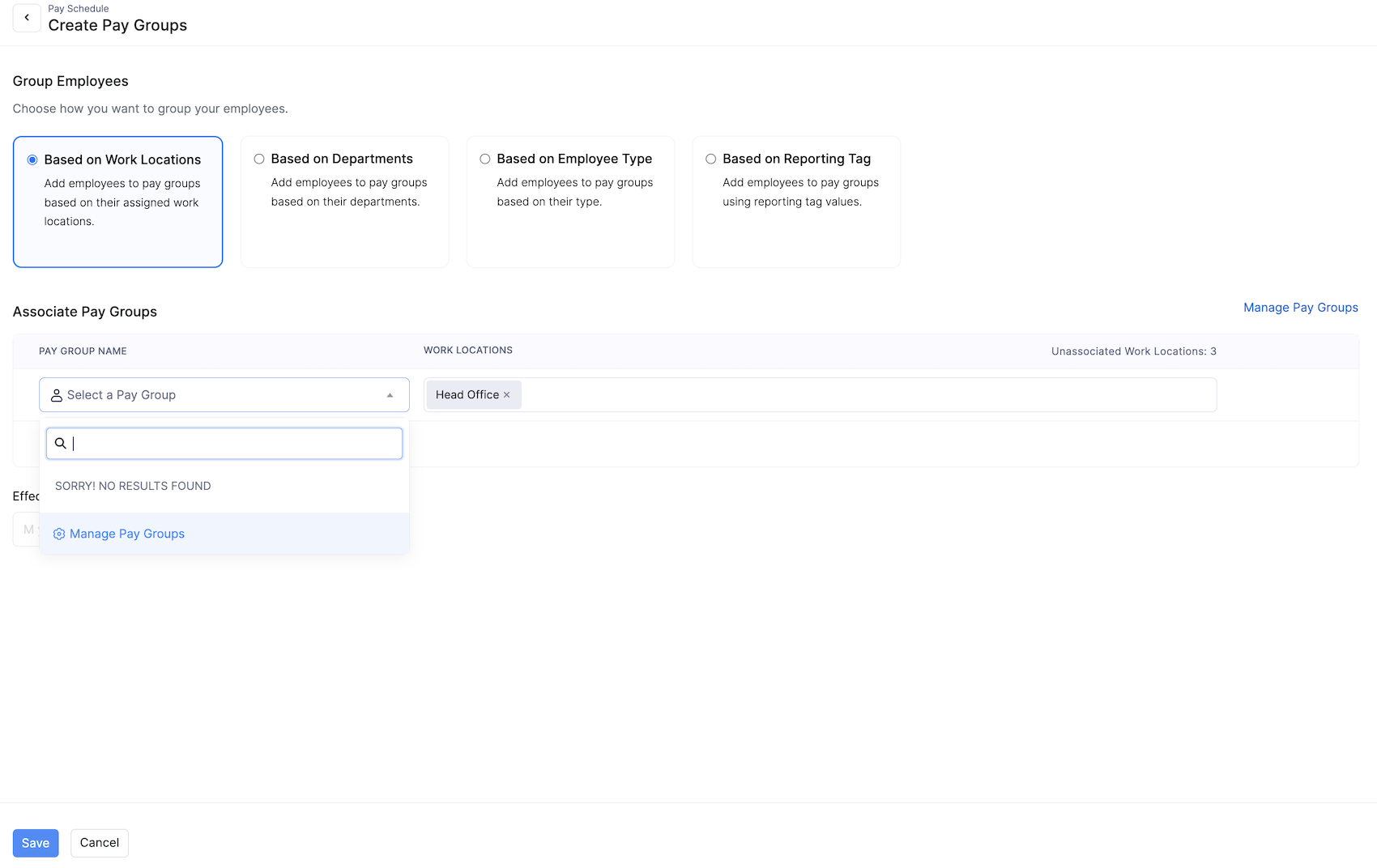 Manage Pay Groups Dropdown