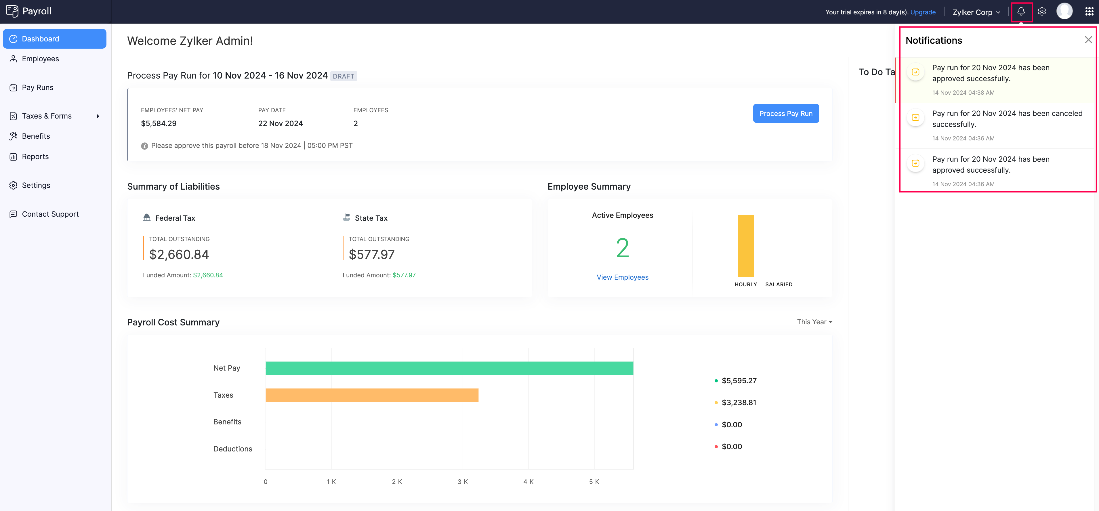 Notifications in Zoho Payroll