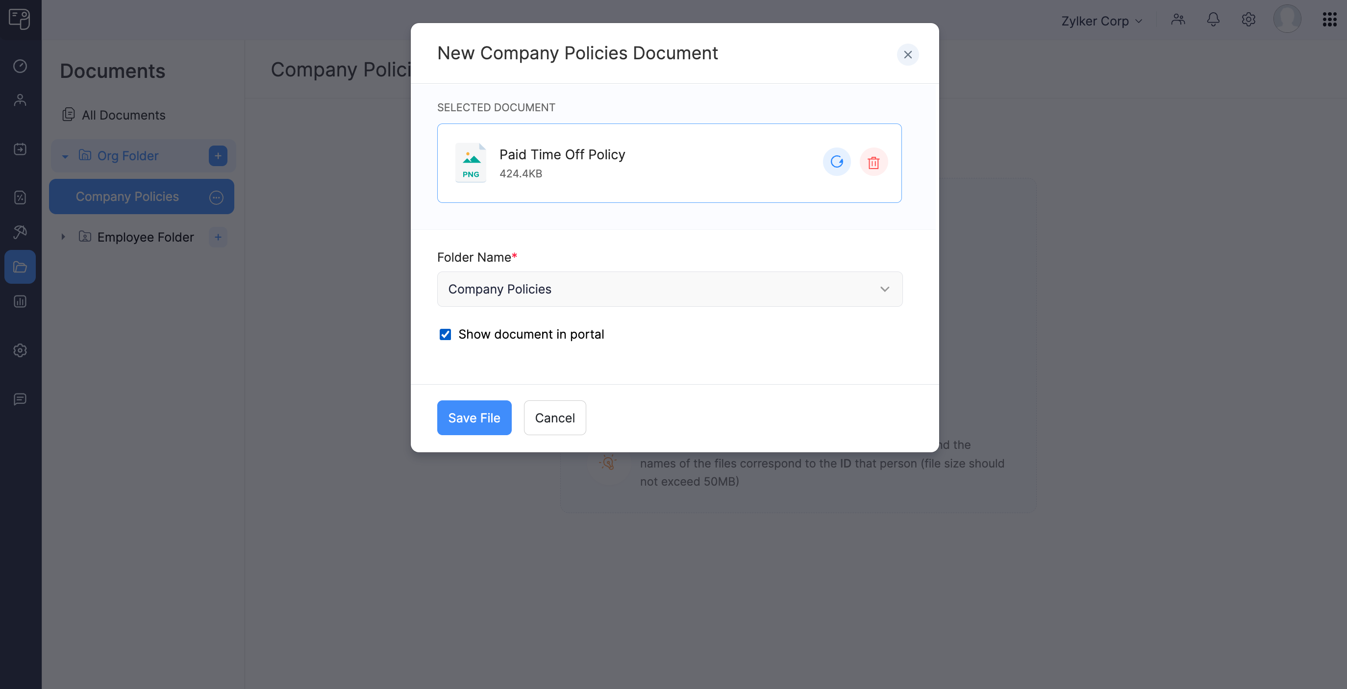 Upload Organizational Documents in Zoho Payroll