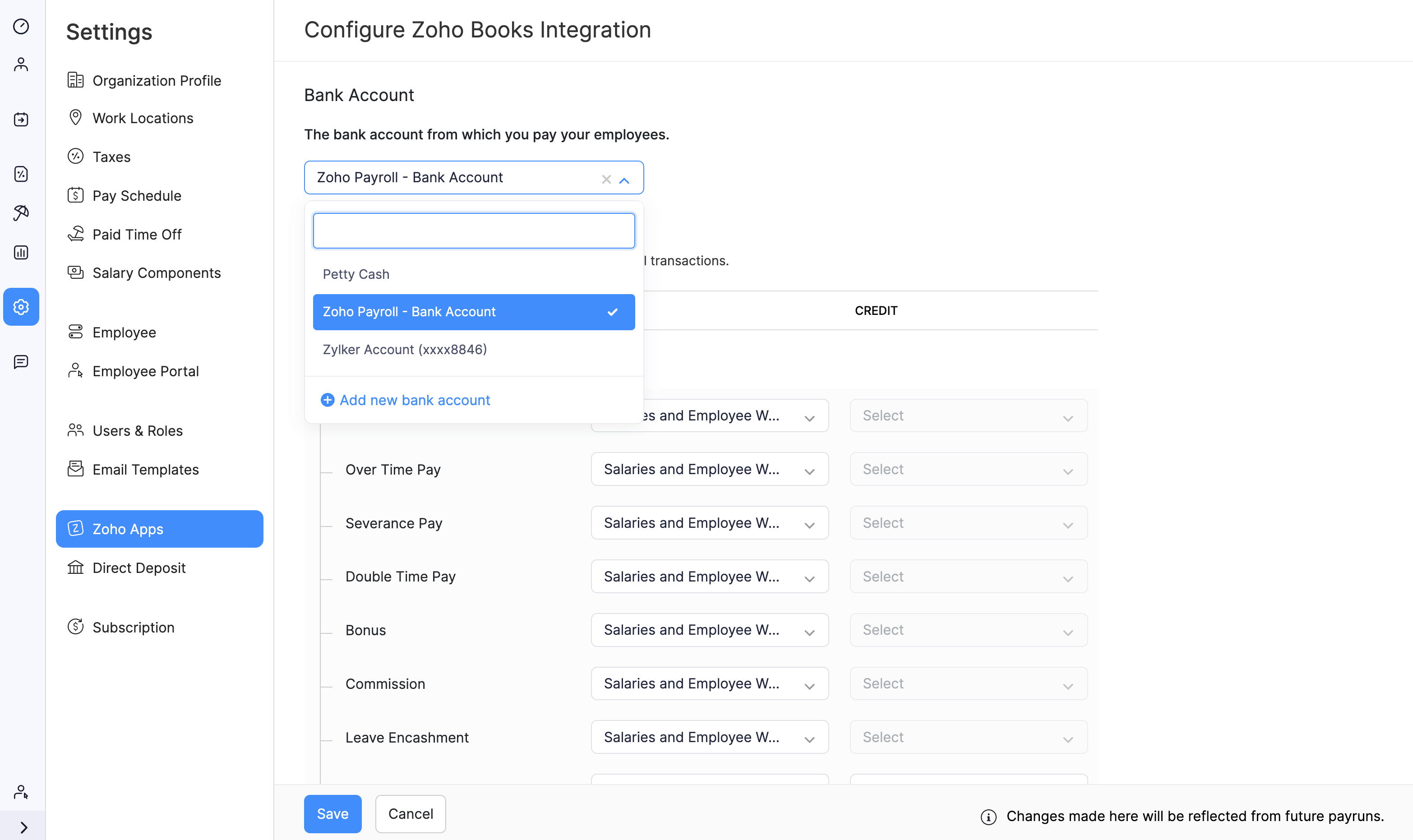 Change Bank Account to Track Payrol Expenses