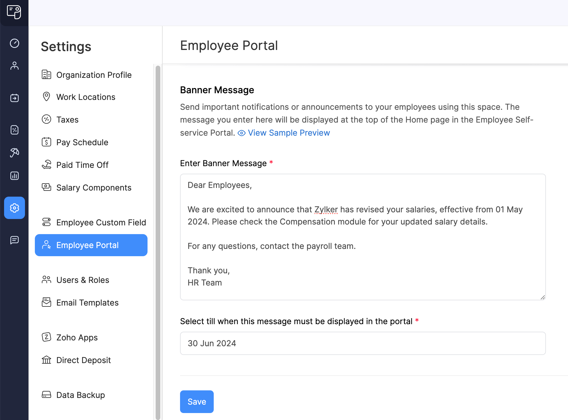 Banner Message to Display on Employee Portal