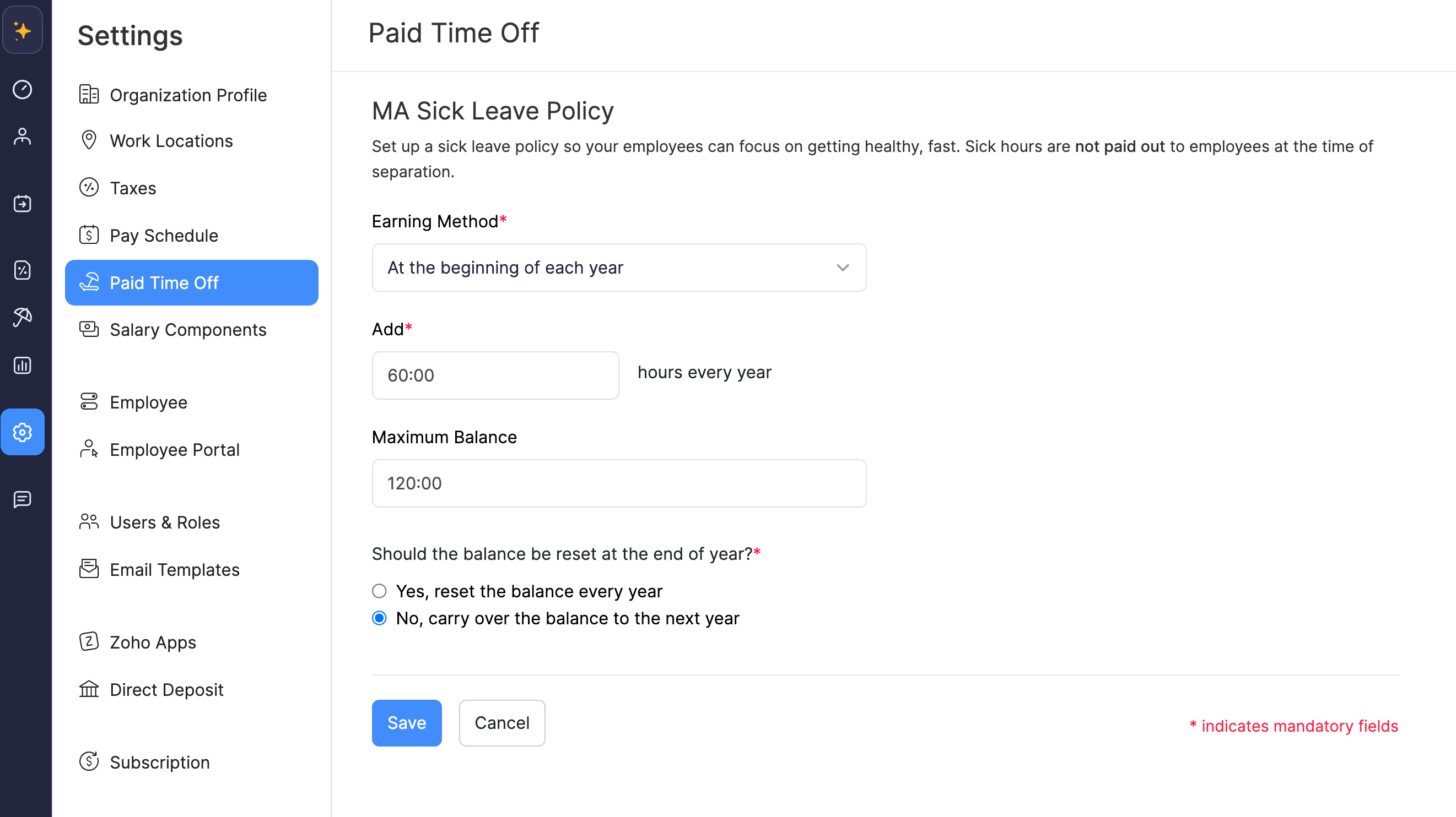 Configure Sick Leave Policy