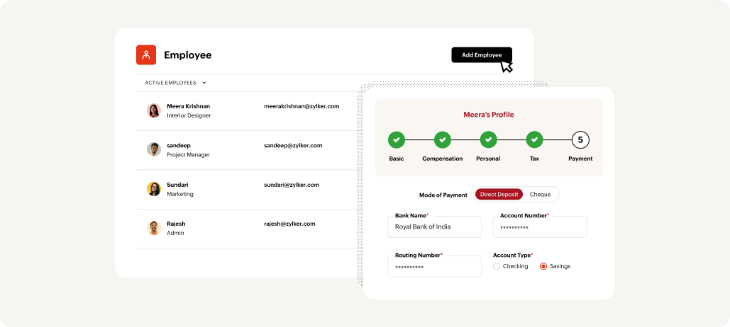 Screenshot of the employee module in Oman payroll software