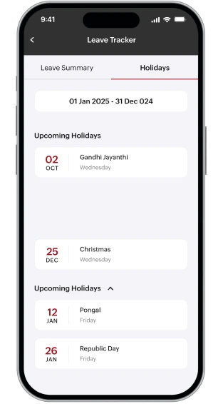 Manage leave, attendance and holidays