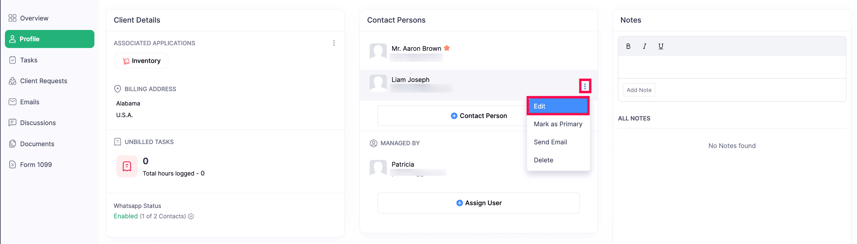 Enable WhatsApp for Contact Persons