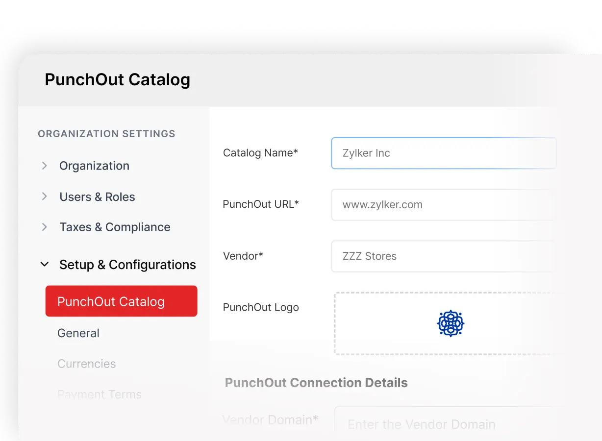 PunchOut vendor purchasing interface in Zoho Procurement