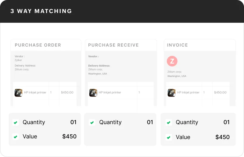 Accurate receiving and billing interface in Zoho Procurement
