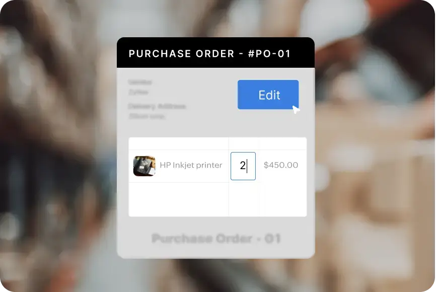 Controlled purchase order amendments interface in Zoho Procurement