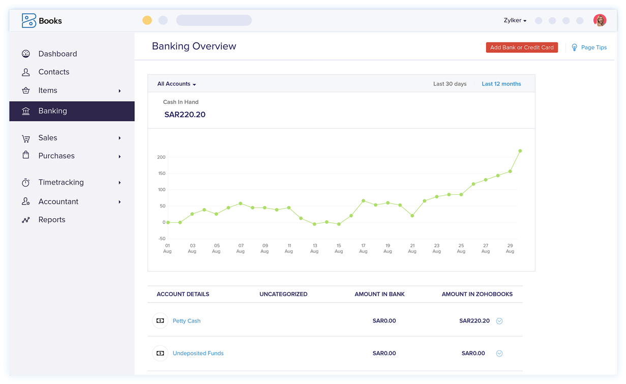 Banking Dashboard - Automated Account Reconciliation Software | Zoho Books