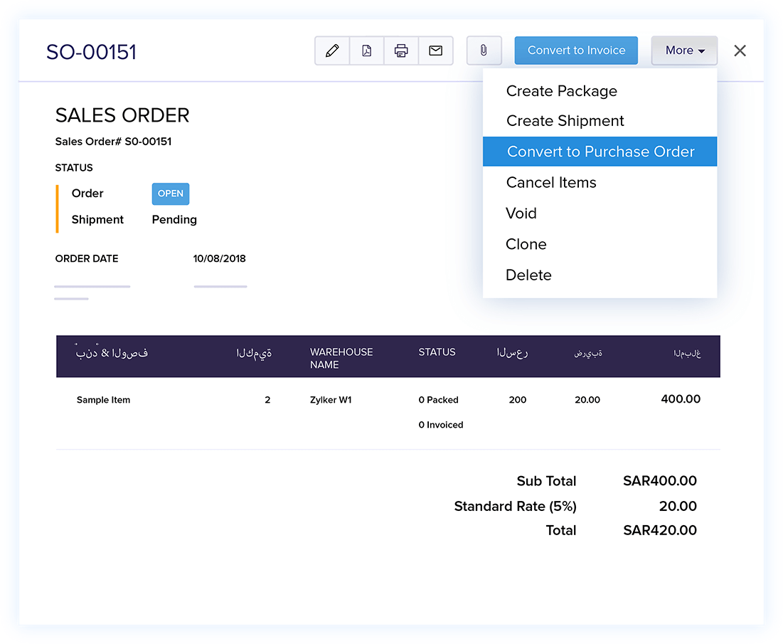 Convert Order to Purchase Order - Online Sales Order Management Software | Zoho Books