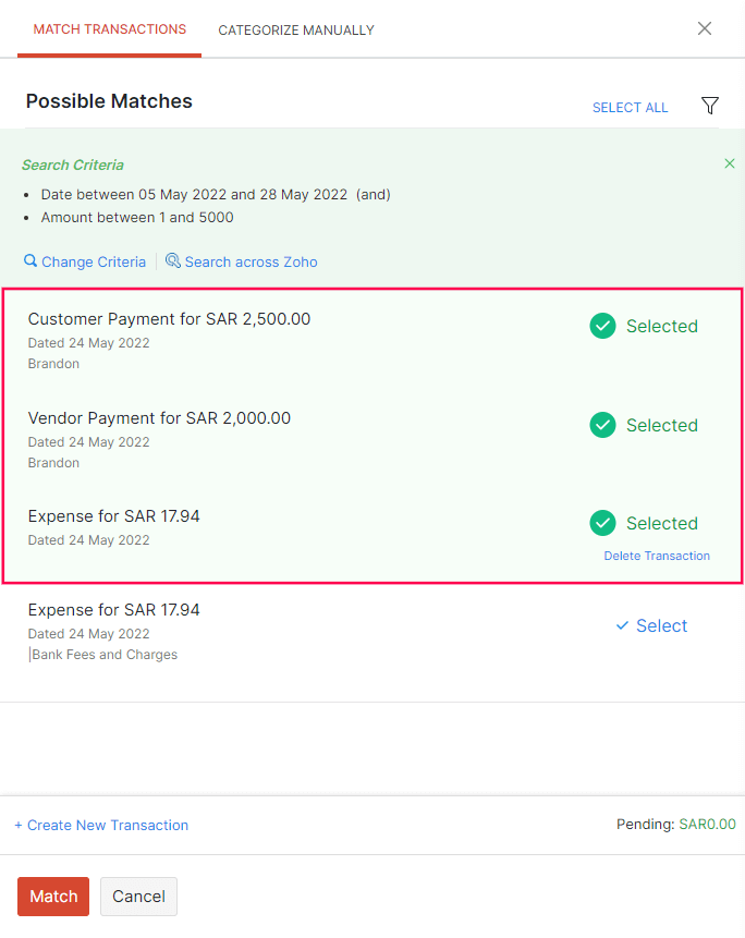 Matched Transactions