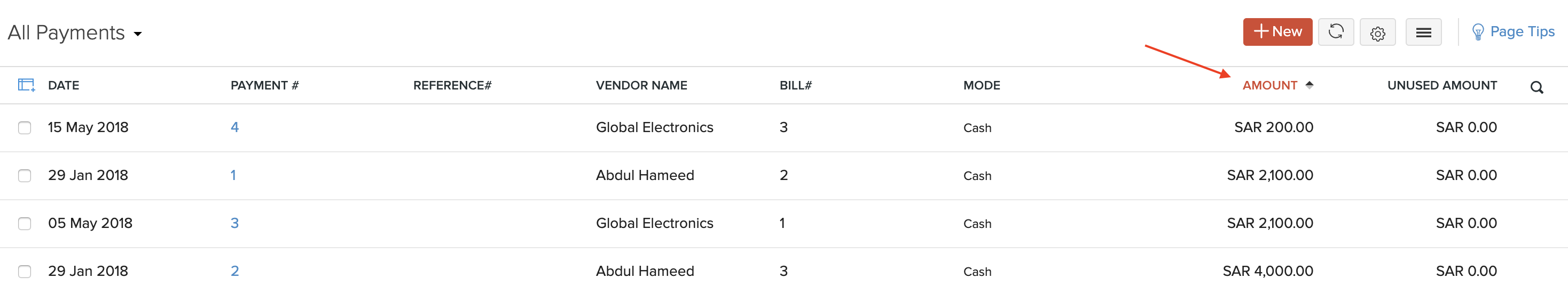 Sort Payments Made