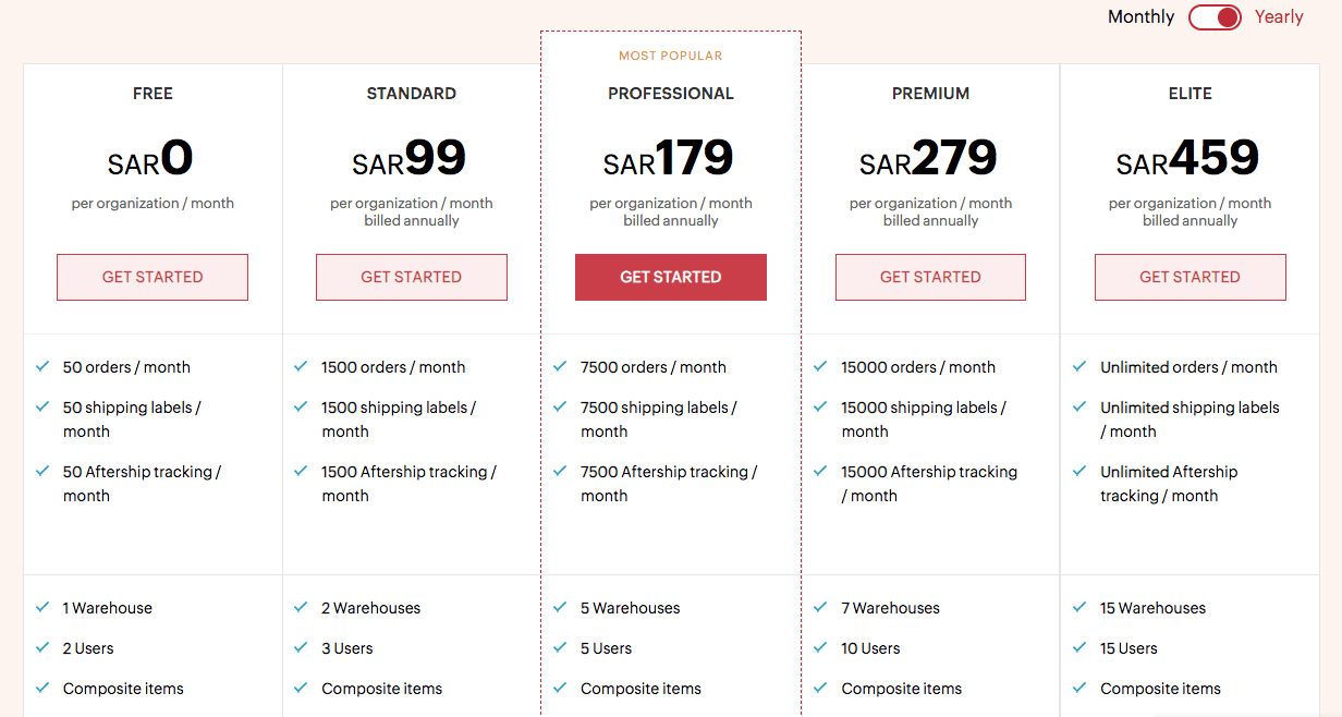 Zoho Inventory Pricing page