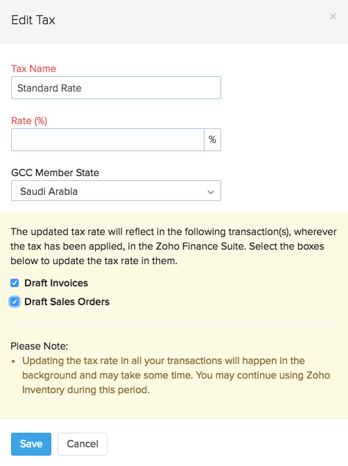 Update Tax Rate