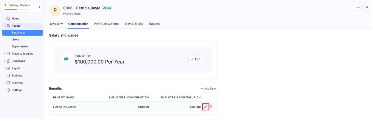 Edit Benefit of Employee