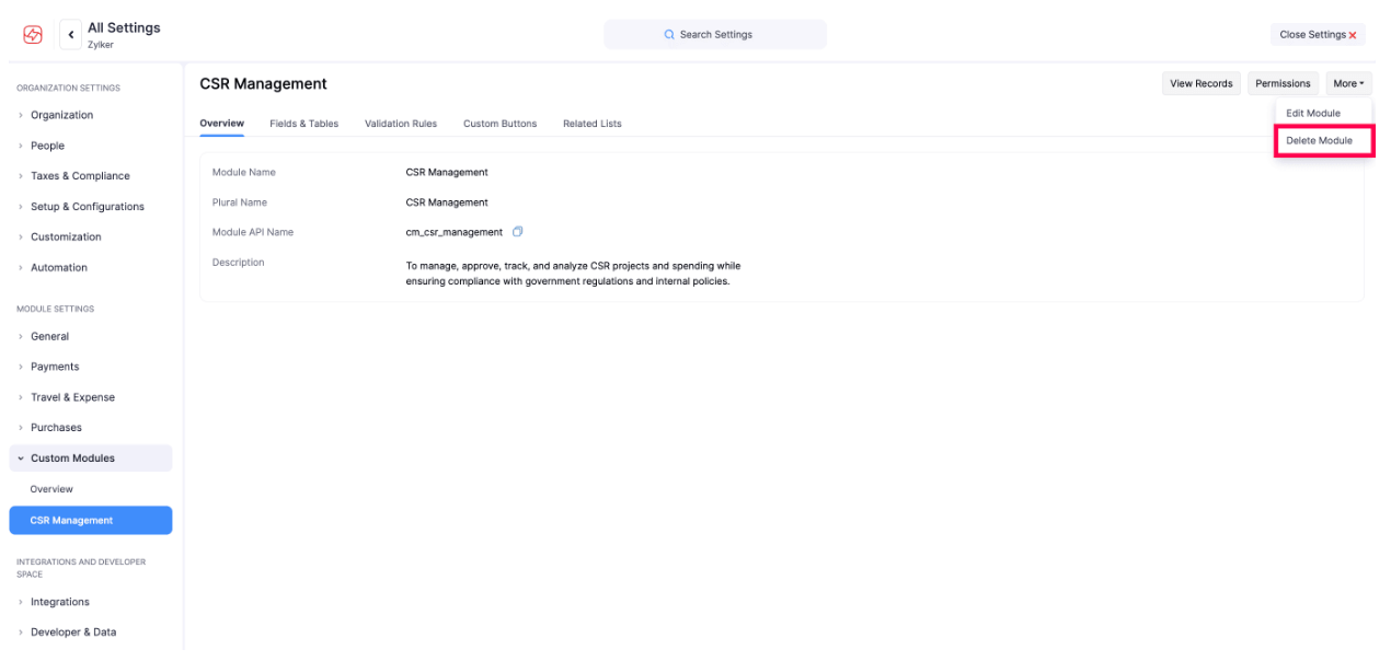 Delete Custom Module