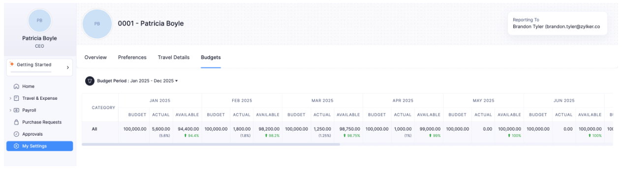 View Employee Budgets