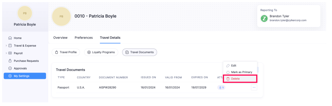 Delete Travel Documents