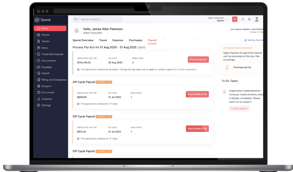 Payroll dashboard Payroll dashboard in Zoho Spend