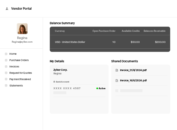 Zoho Spend vendor portal