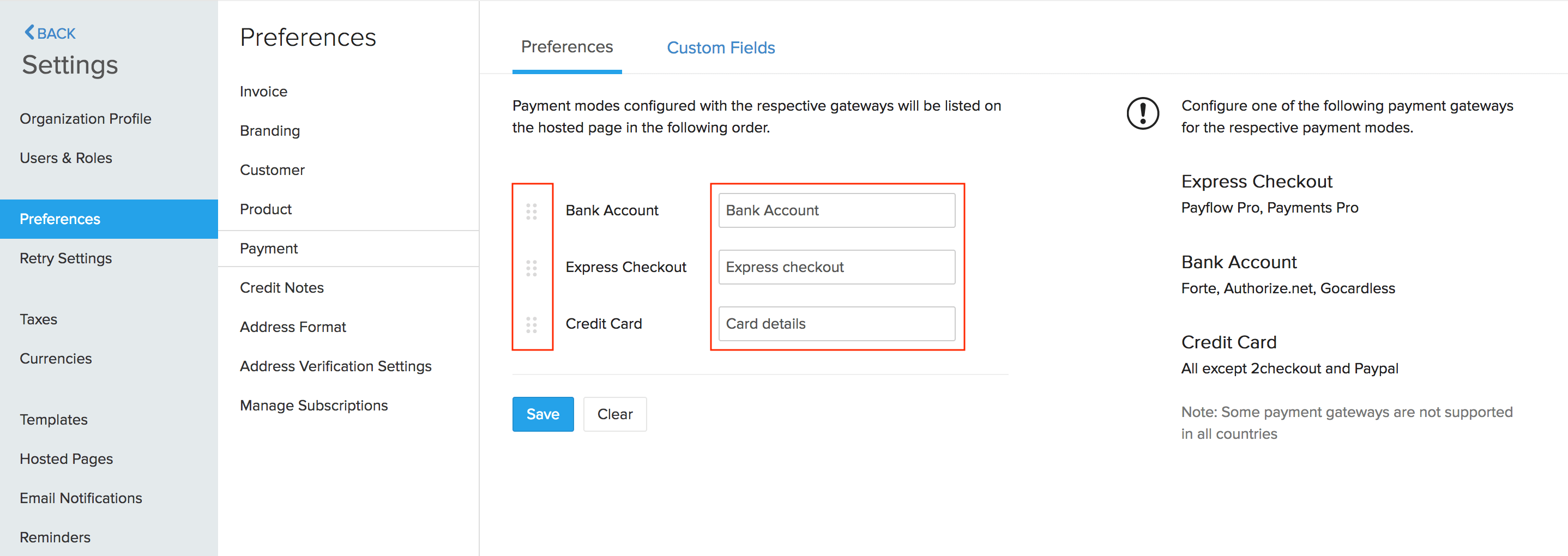 Payment Mode Preferences