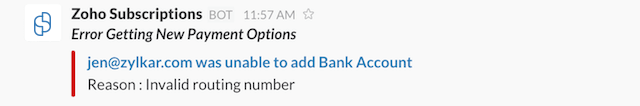Error - New Bank account Added