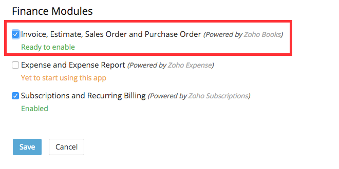 Enabling Invoice, Estimate, Sales Order and Purchase Order