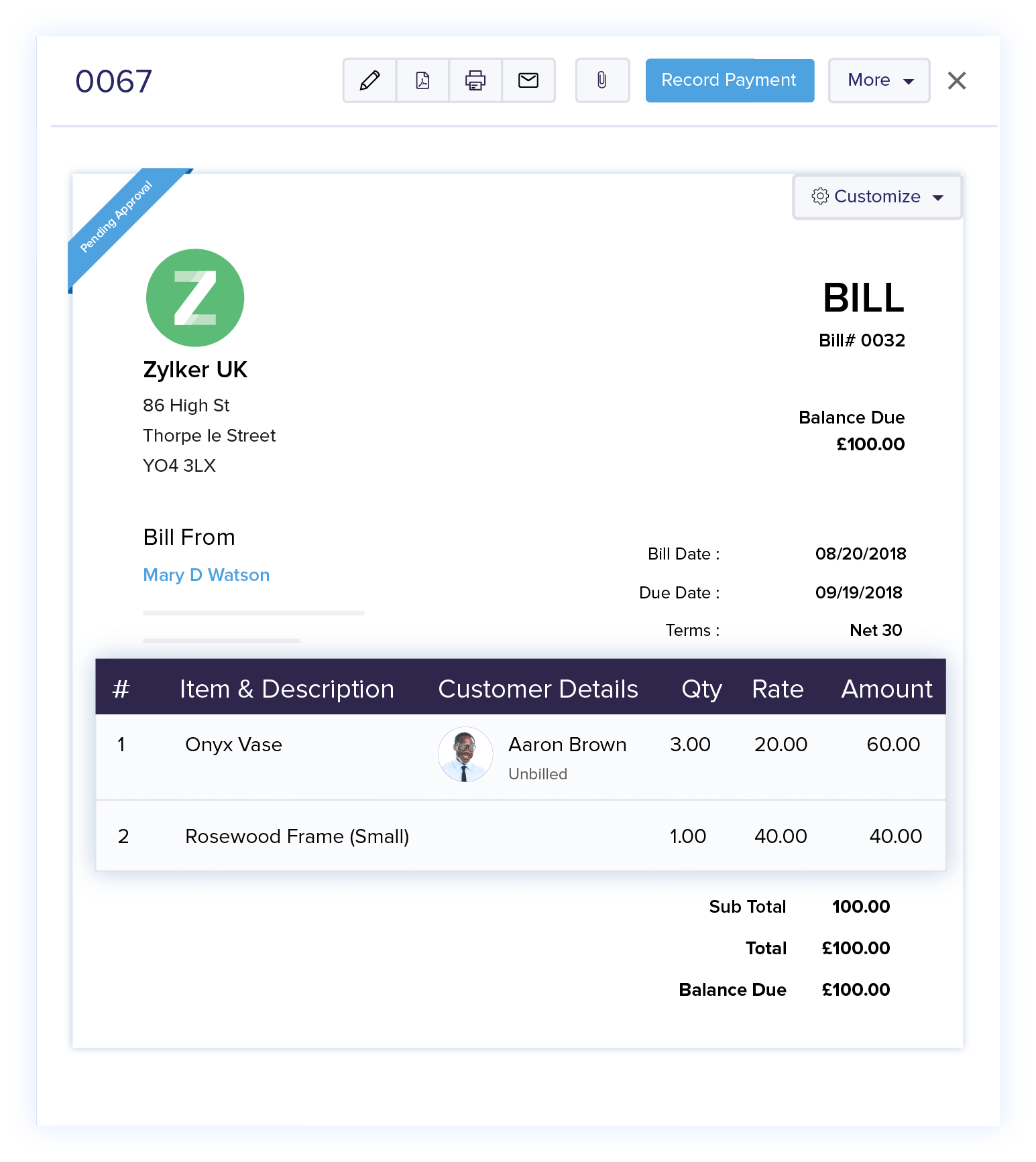 Associate Customers with Bills - Online Billing Management Software | Zoho Books