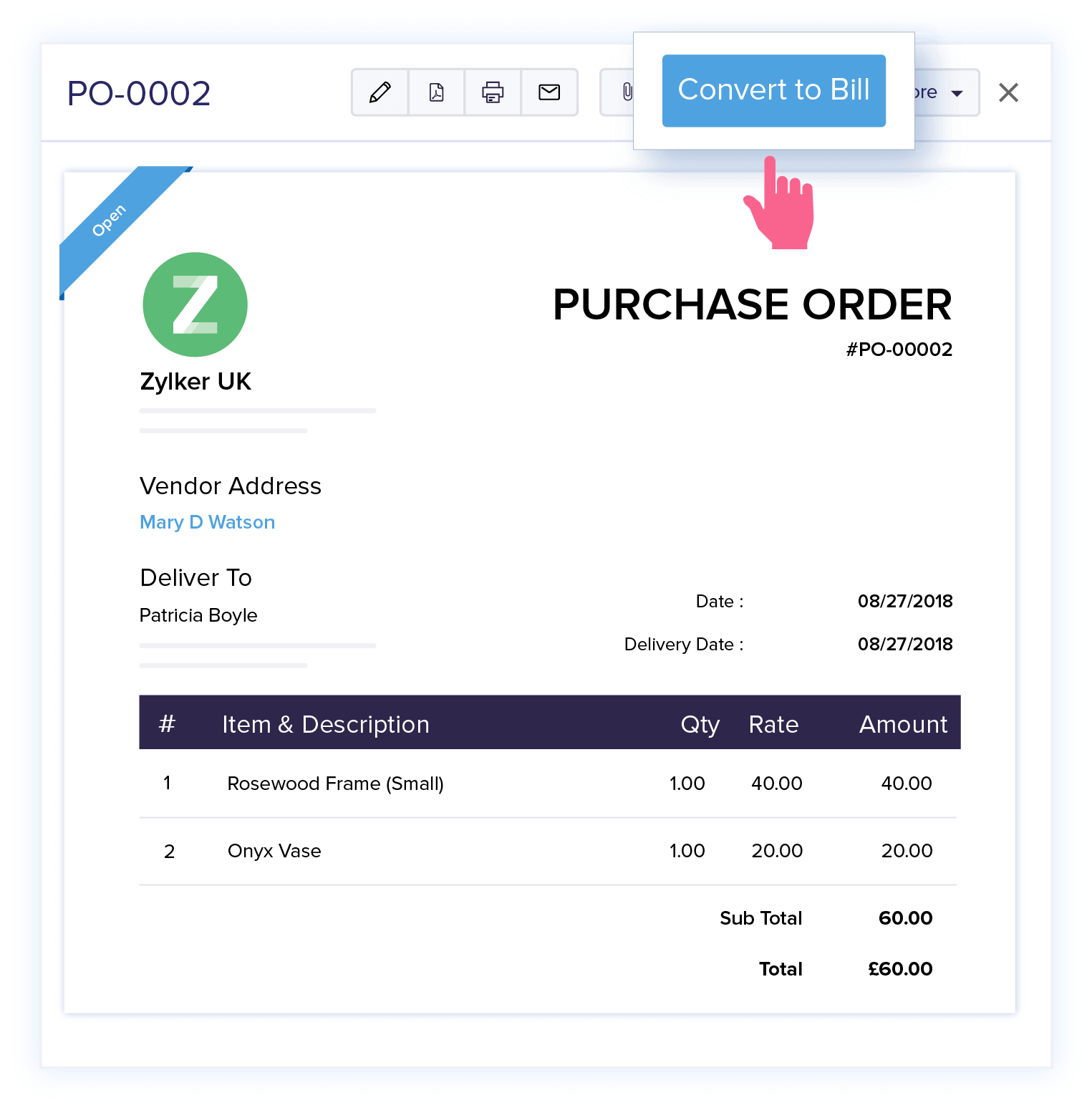 Bills from Purchase Orders - Online Billing Management Software | Zoho Books