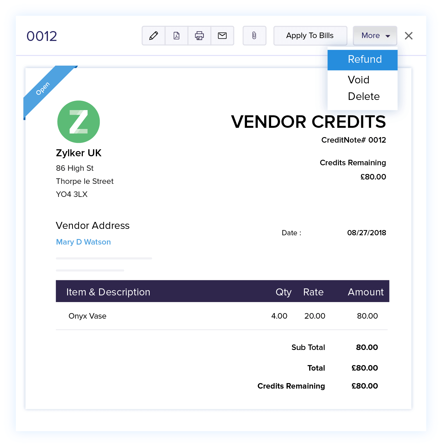 Vendor Credits - Online Billing Management Software | Zoho Books