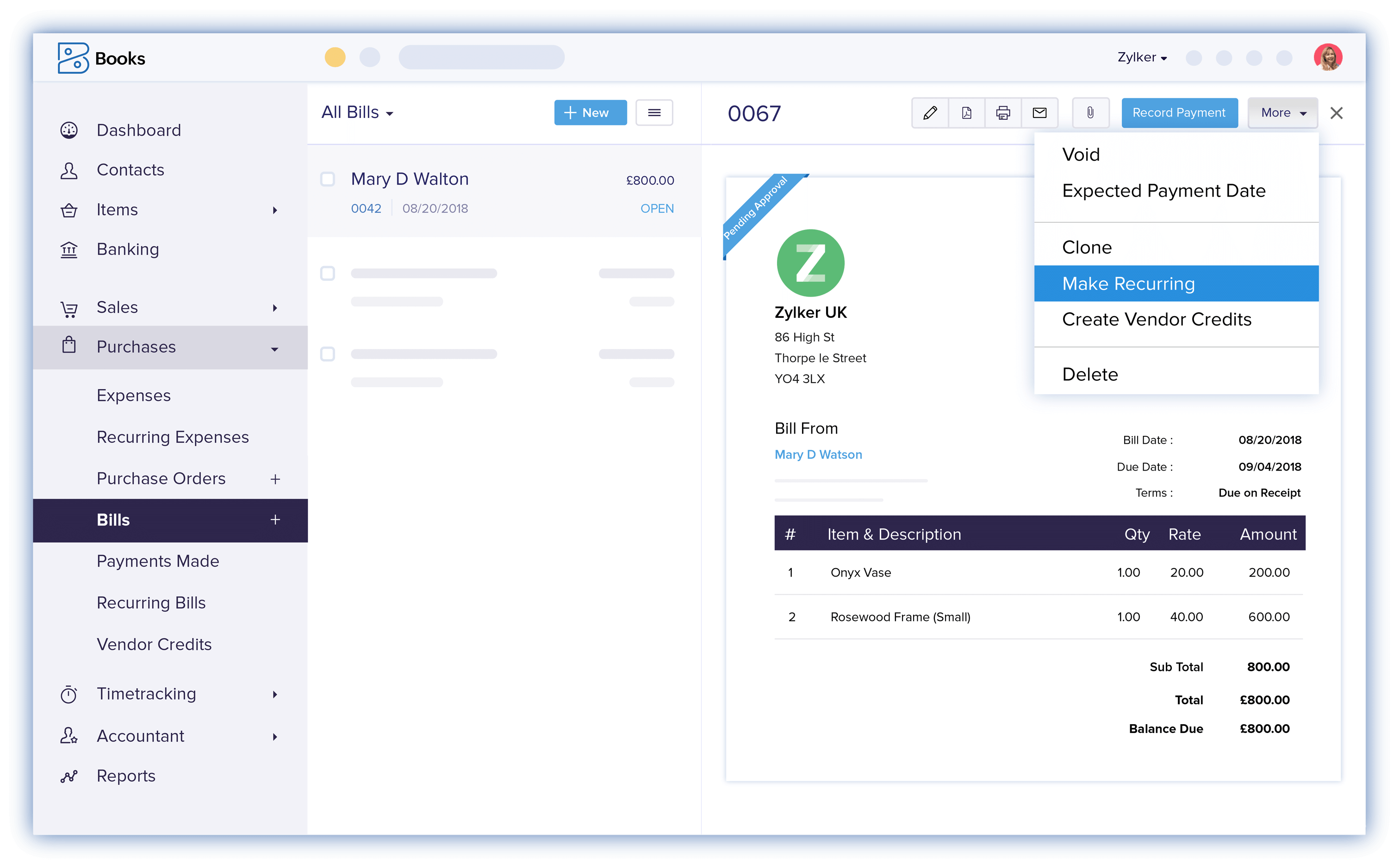 Recurring Bills - Online Billing Management Software | Zoho Books