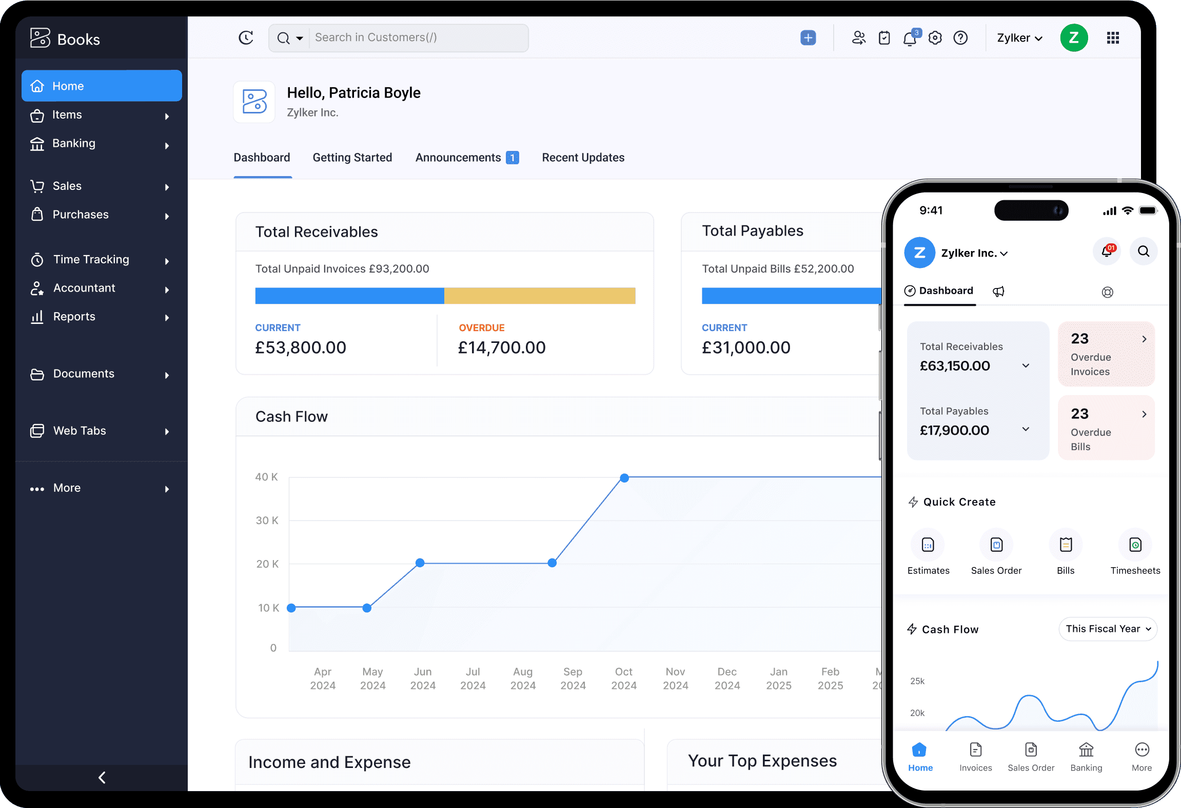 Zoho books dashboard