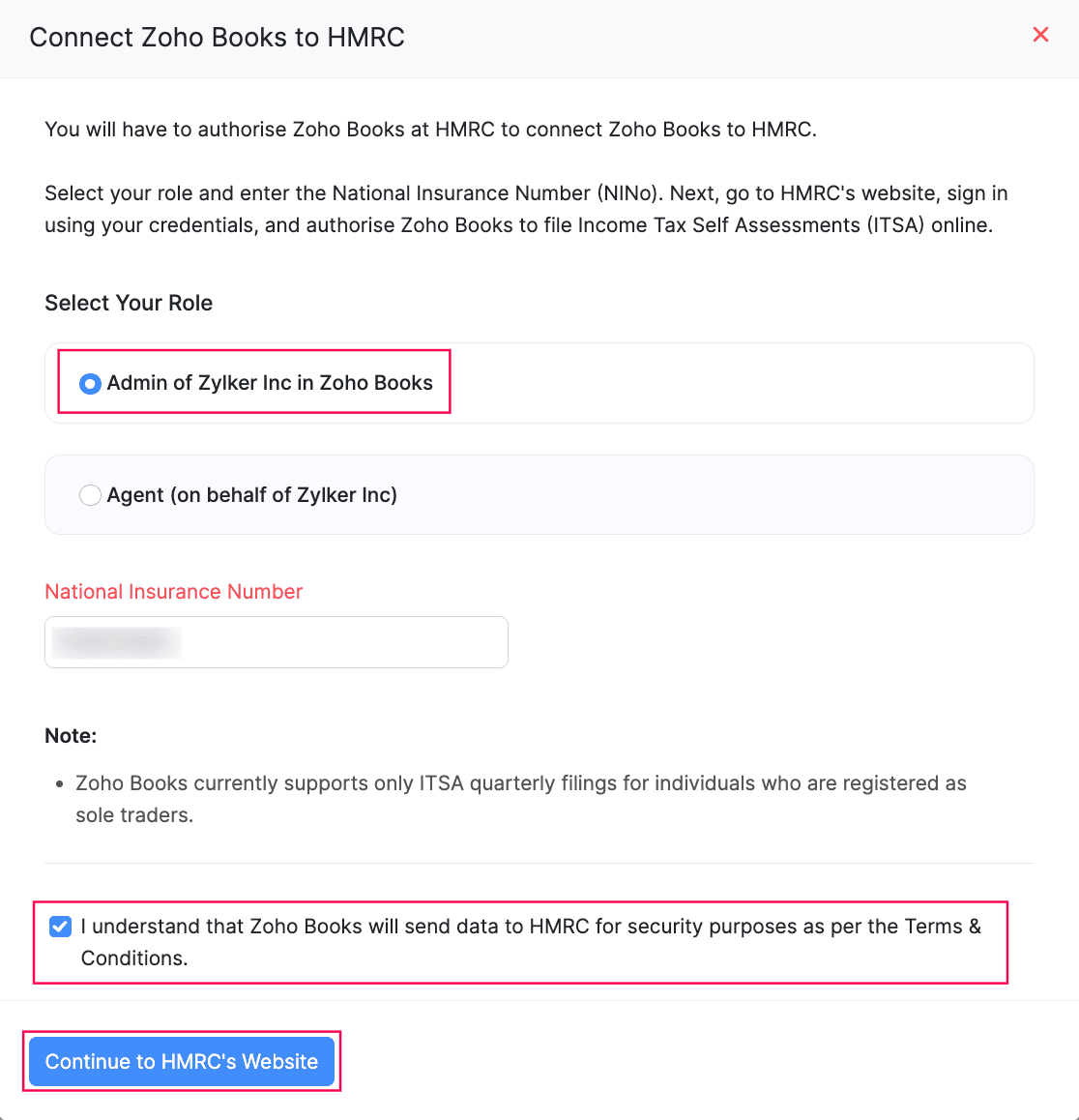 Connect Zoho Books to HMRC