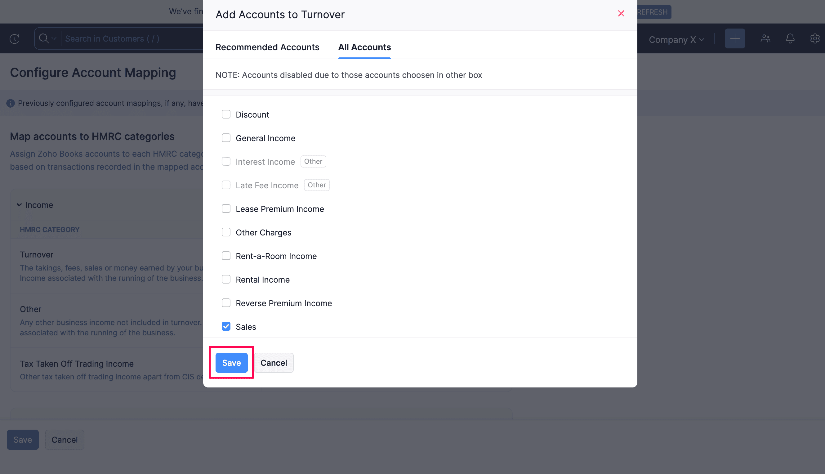 Add Accounts to Turnover