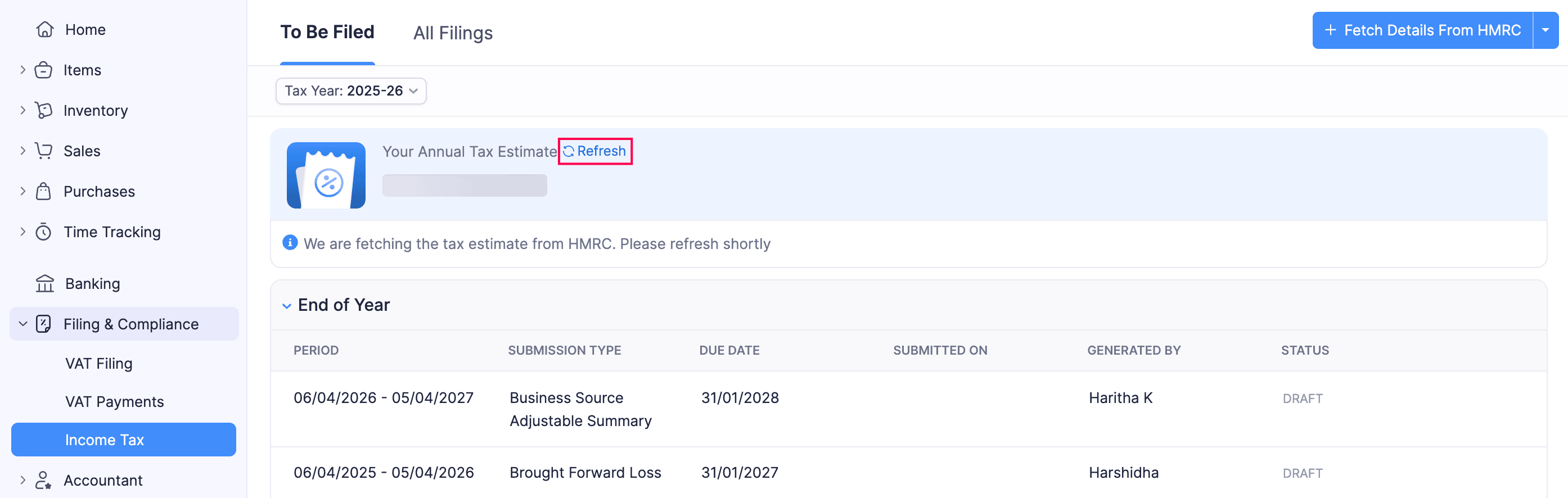 Refresh Tax Estimate