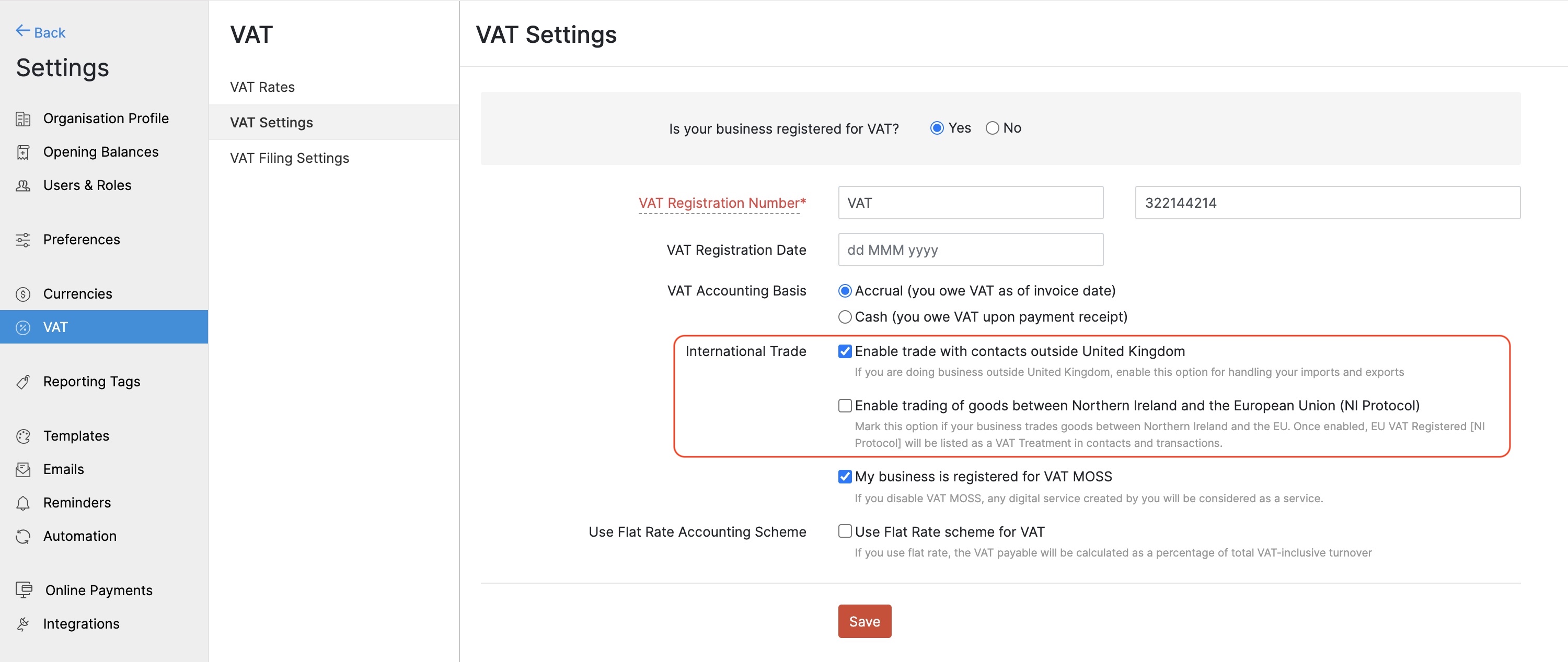 VAT Settings 