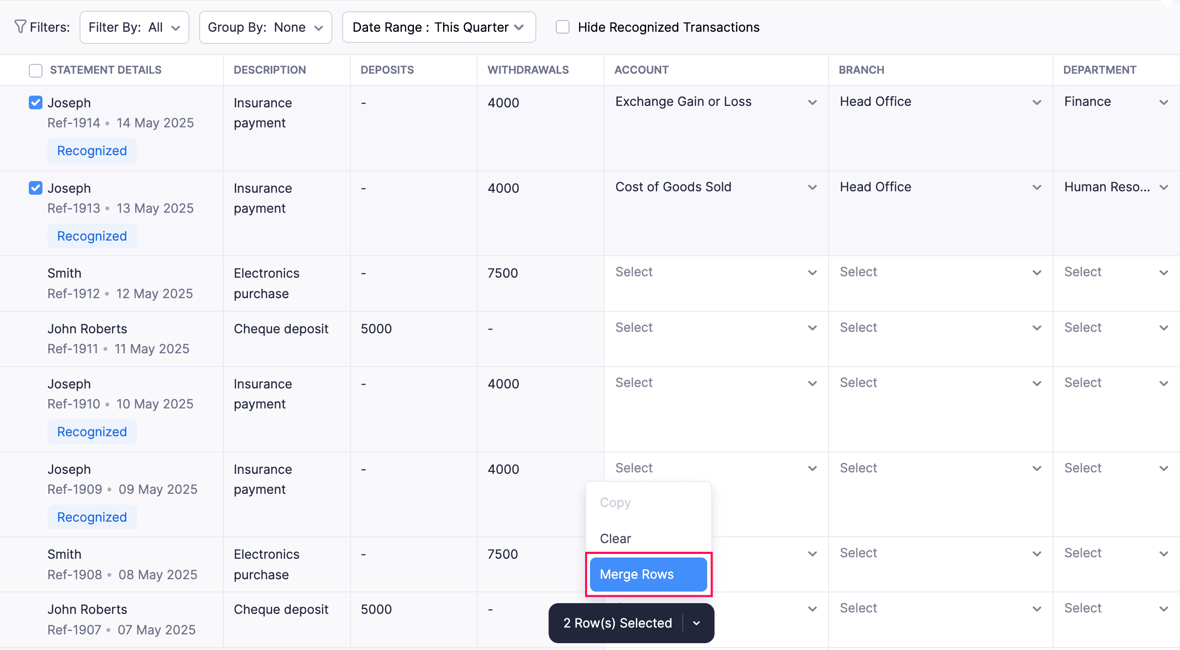 Merge Bank Transactions