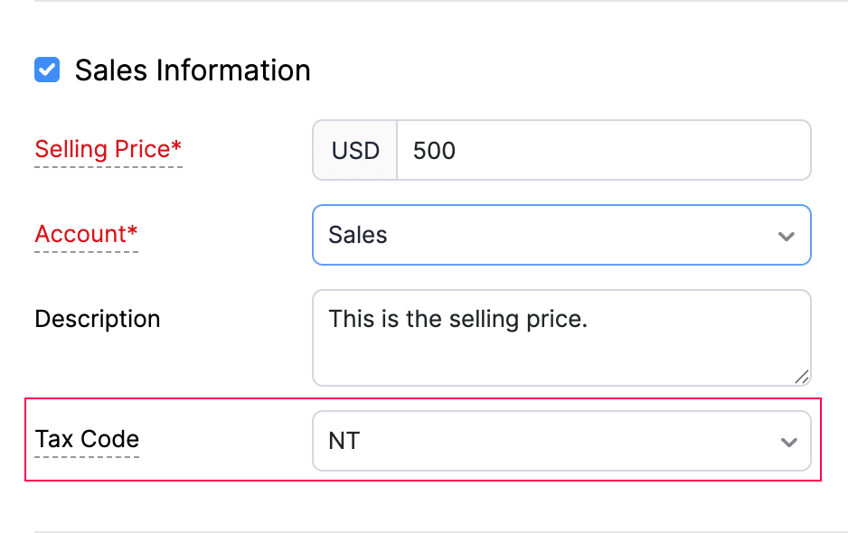 Tax Code - Sales Information